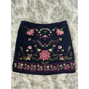 Harper Heritage Navy Corduroy Embroidered Skirt